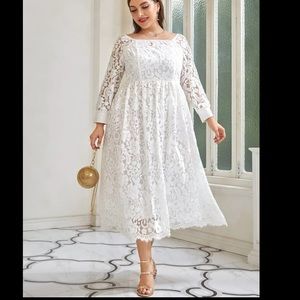 Shein Plus Size White Lace Long Sleeve Dress